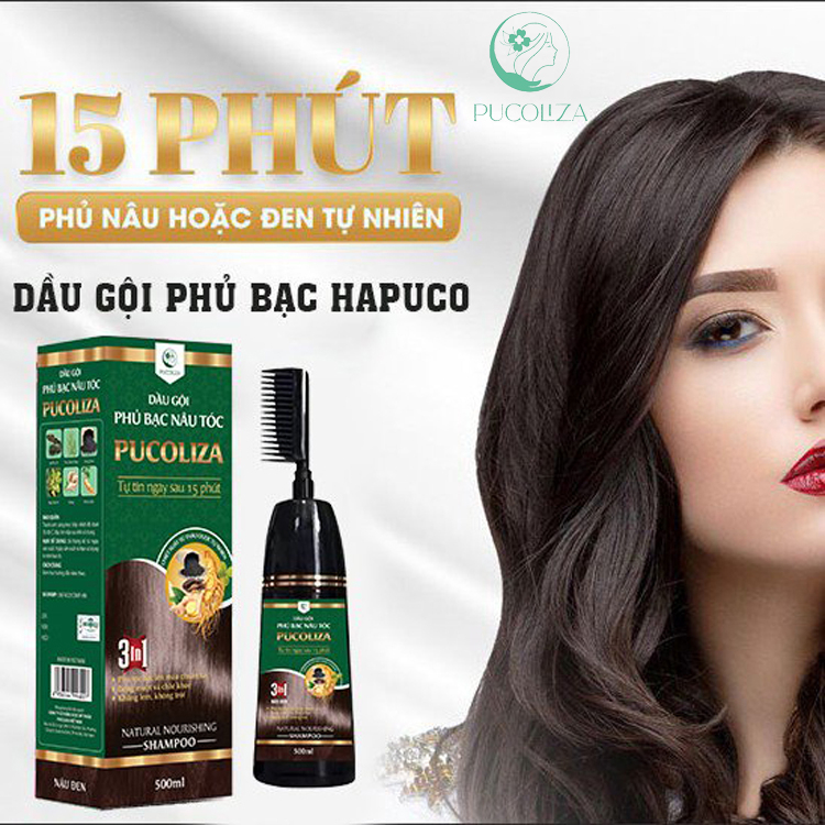 Dầu gội phủ bạc Hapuco (Pucoliza Hamiko) 500ml - phủ nhuộm màu Nâu hạt dẻ, Nâu đen &amp; Đen [HÀNG MỚI VỀ]