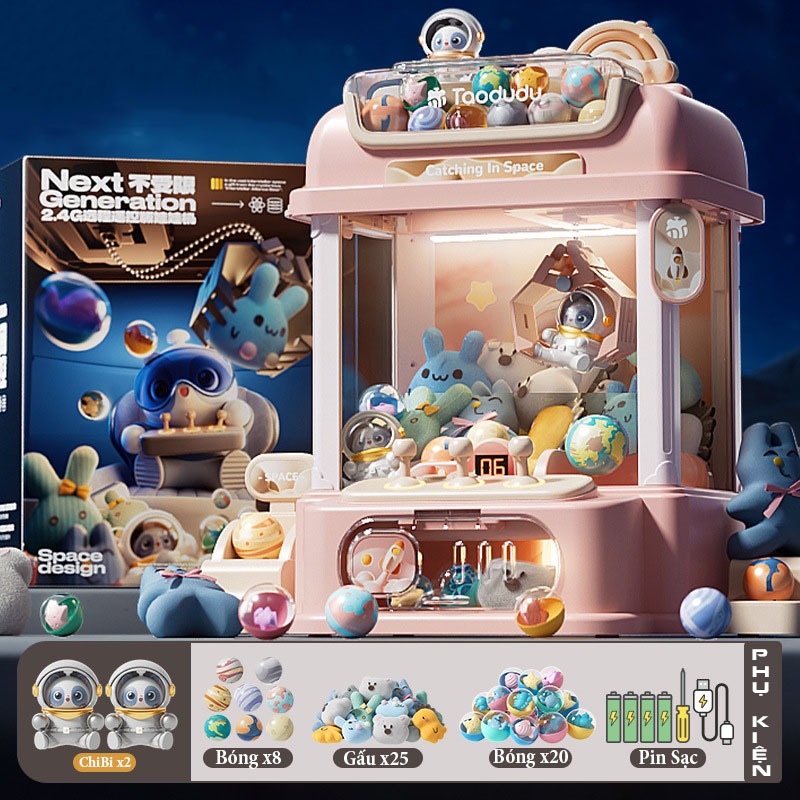 Máy Gắp Thú Bông Thỏ Phi Hành Gia Vũ Trụ Kích Thước Lớn Có Nhạc, Đèn Bắt Mắt Kèm Gấu, Bóng - Món Quà Ý Nghĩa Dành Cho Bé