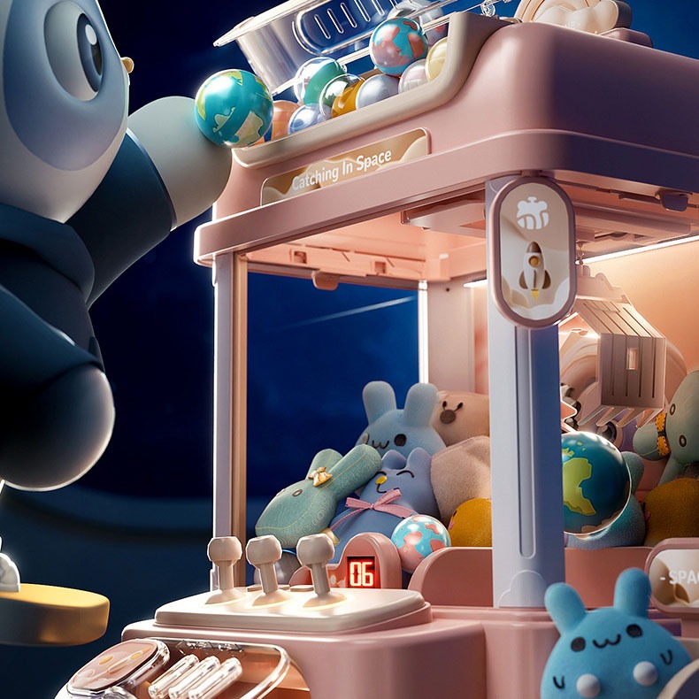 Máy Gắp Thú Bông Thỏ Phi Hành Gia Vũ Trụ Kích Thước Lớn Có Nhạc, Đèn Bắt Mắt Kèm Gấu, Bóng - Món Quà Ý Nghĩa Dành Cho Bé