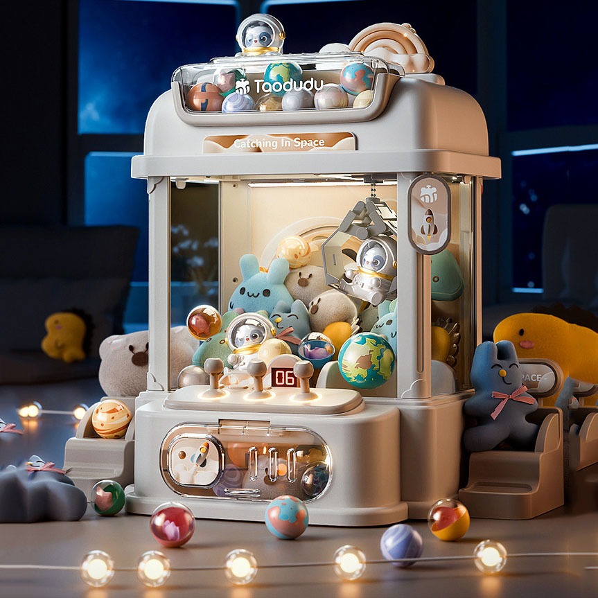 Máy Gắp Thú Bông Thỏ Phi Hành Gia Vũ Trụ Kích Thước Lớn Có Nhạc, Đèn Bắt Mắt Kèm Gấu, Bóng - Món Quà Ý Nghĩa Dành Cho Bé