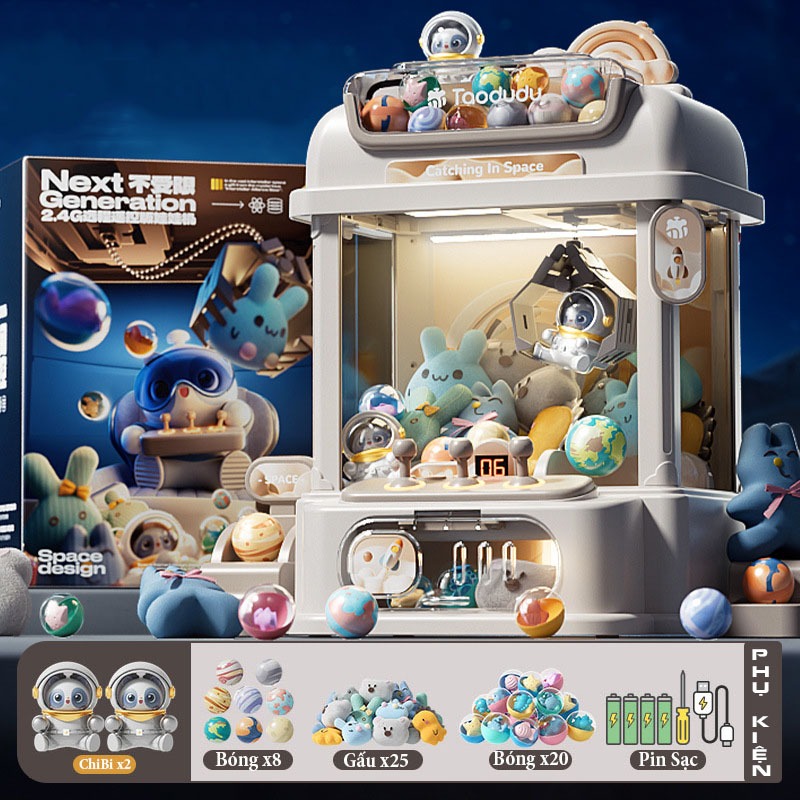 Máy Gắp Thú Bông Thỏ Phi Hành Gia Vũ Trụ Kích Thước Lớn Có Nhạc, Đèn Bắt Mắt Kèm Gấu, Bóng - Món Quà Ý Nghĩa Dành Cho Bé