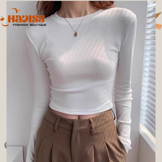 Áo Croptop tay dài Haviss màu trơn chất thun gân co giãn  mặc thu đông kiểu đẹp thời trang năng động phong cách Hàn Quốc