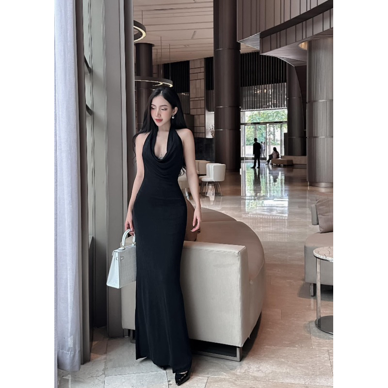 Đầm maxi yếm cổ đỗ (kèm ảnh thật ở cuối)