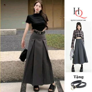 Chân váy xếp ly dáng dài, Chân váy midi dáng dài xếp ly, Chân váy dài xếp ly 2 mặt 2024 chất RuBy Hàn 0080HQ
