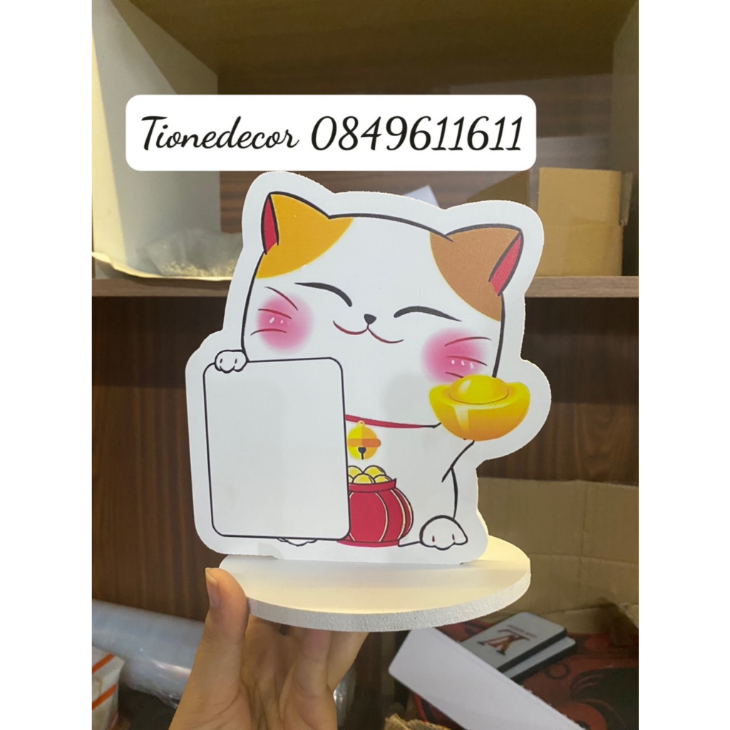 Bảng QR Code hình mèo thần tài in theo yêu cầu để bàn, in tài khoản ngân hàng dùng decor, trang trí tiện lợi