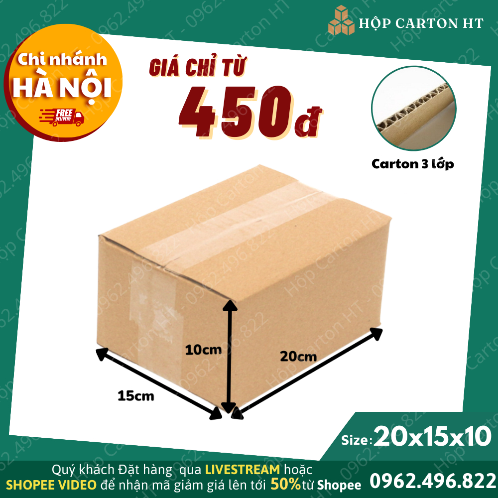 Combo 10 Hộp Giấy Gói Hàng 20x15x10 Thùng Carton Đóng Hàng Phụ Kiện Nhỏ Chất Liệu Carton 3 Lớp Dày Dặn - Hộp Carton HT