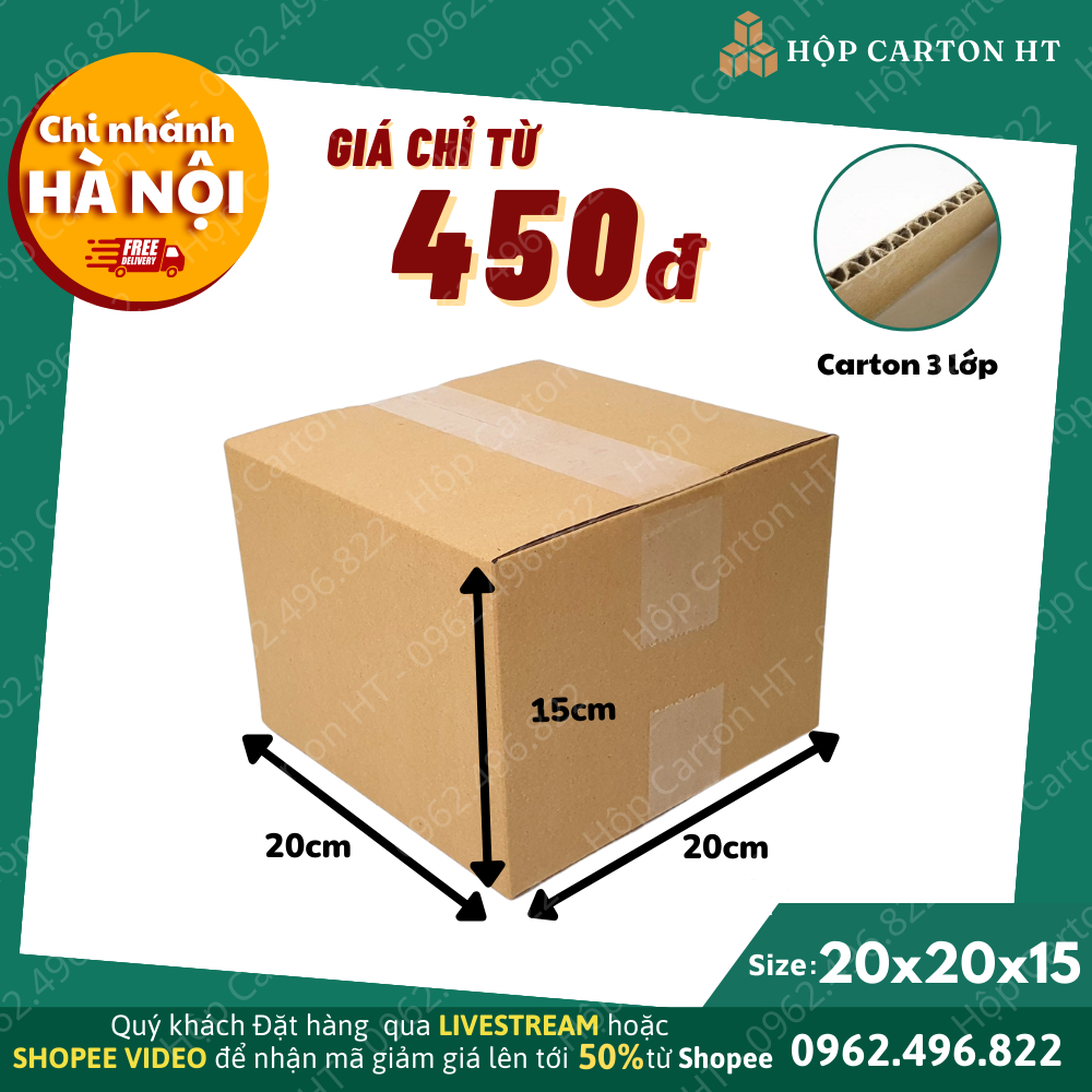 Hộp carton đóng hàng 20x20x15 đựng giày dép, phụ kiện đồ gia dụng giá rẻ - Hộp Carton HT