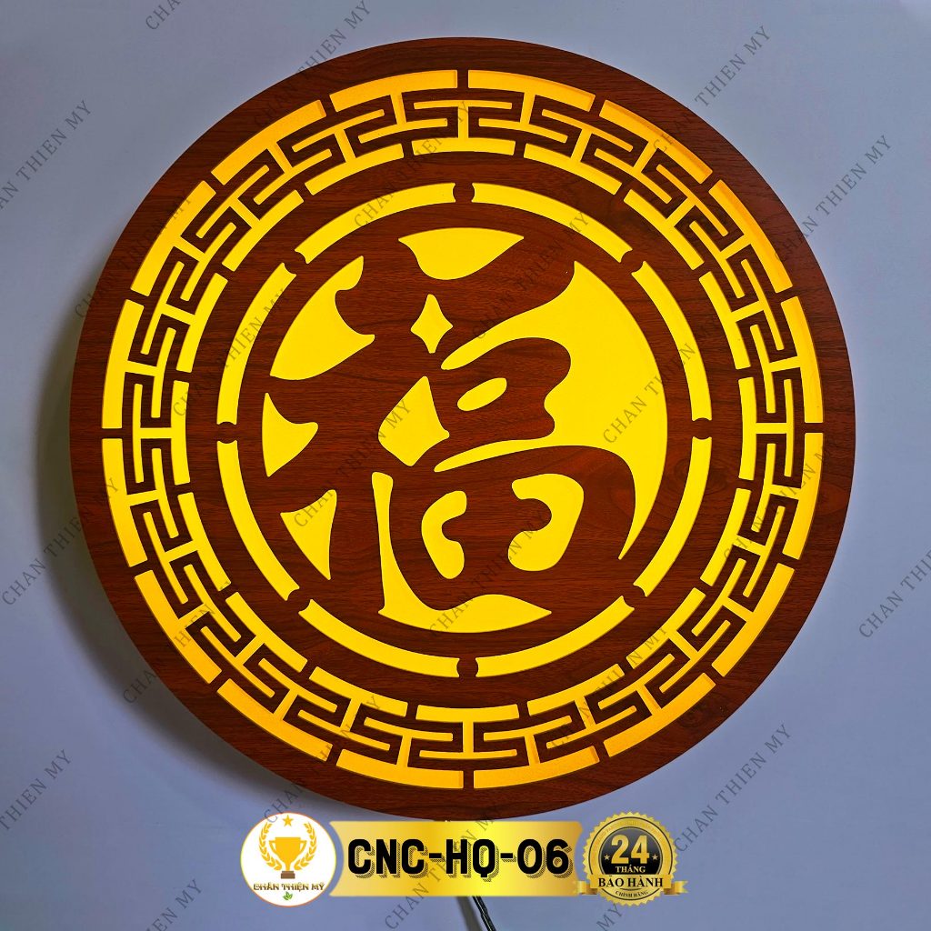 Đèn Hào Quang Phật Cắt CNC Chữ Phúc Hán Trang Trí Bàn Thờ, Treo Cùng Tượng Phật CNC-HQ-06