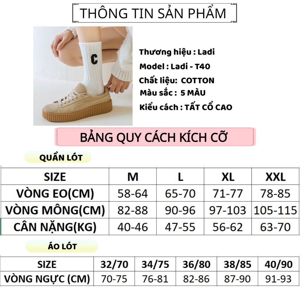 Tất cổ cao nữ nam chữ C, chất liệu cotton co giãn thoáng khí LADI Mã T40