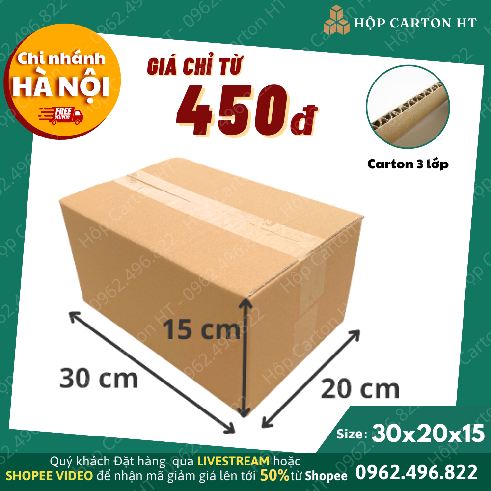 30x20x15 Combo 100 hộp thùng carton đóng hàng size lớn đựng giày dép, quần áo giá rẻ - Hộp carton HT