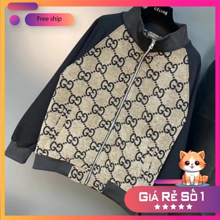 Áo Khoác GC Cổ Trụ Phối Tay Đen Nỉ ❤ Áo Bomber Nam Nữ Nỉ 2 Lớp Dày Dặn Dáng Rộng Siêu Hót Trend Mùa Đông 2023