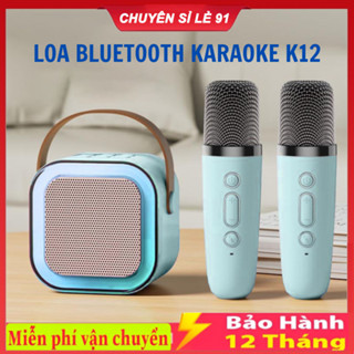 Loa bluetooth hát karaoke k12 tặng kèm 2 mic, loa karaoke nghe nhạc hát tại nhà, có thể thay đổi giọng , bảo hành 1 năm