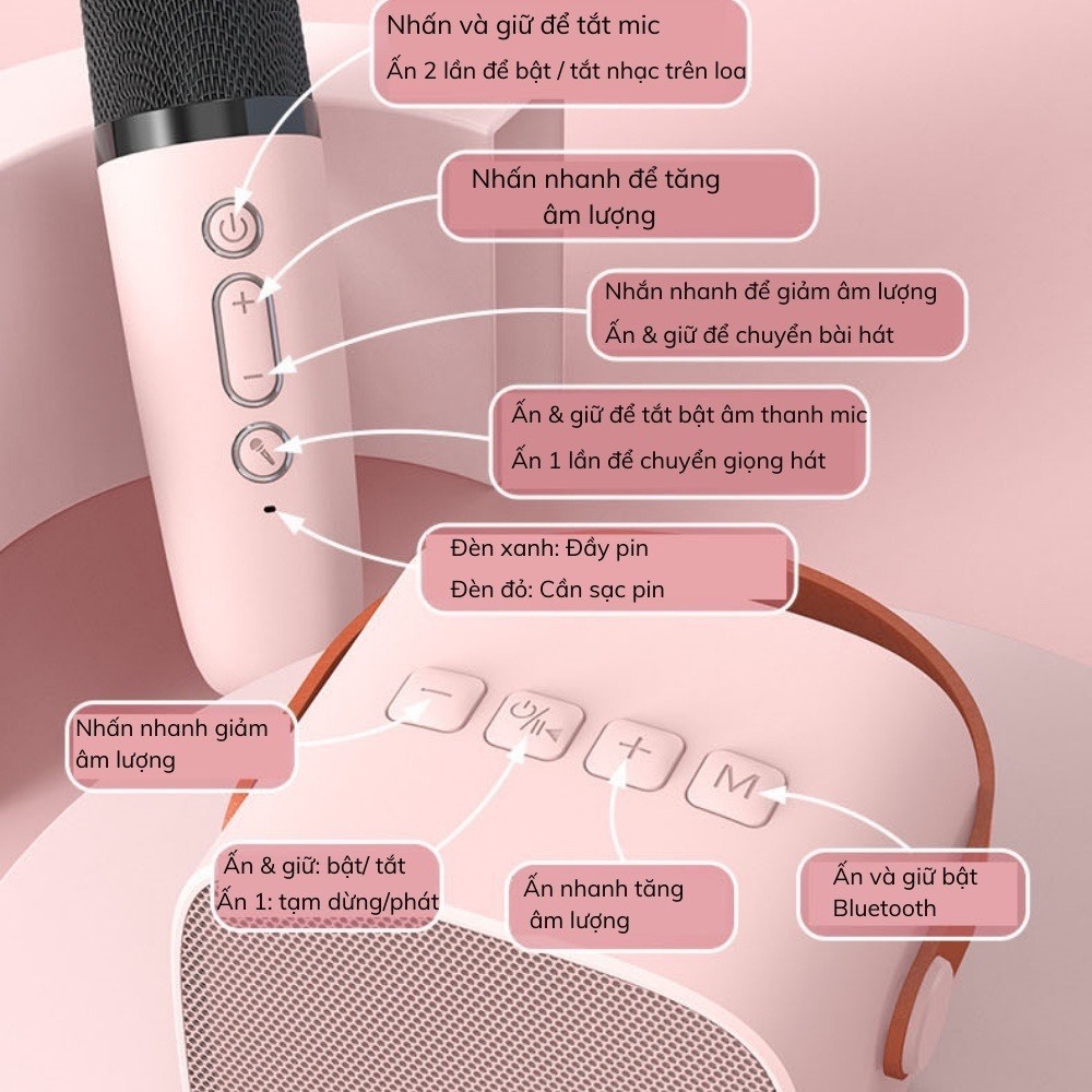 Loa bluetooth hát karaoke k12 tặng kèm 2 mic, loa karaoke nghe nhạc hát tại nhà, có thể thay đổi giọng , bảo hành 1 năm