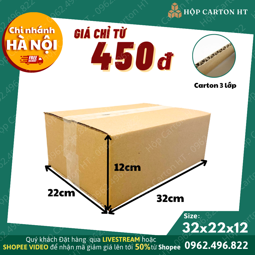 Combo 10 hộp 32x22x12 Thùng Carton hộp carton đóng hàng giá gốc tận xưởng