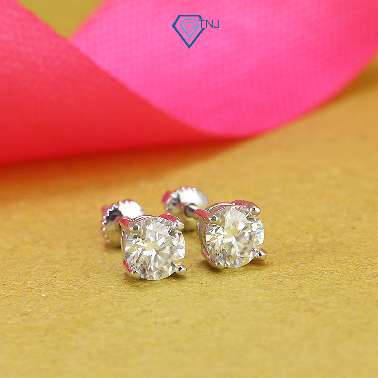 Khuyên tai nữ kim cương Moissanite 5ly xi bạch kim kiểm định GRA cao cấp, thanh lịch BTNM0001 - Trang Sức TNJ