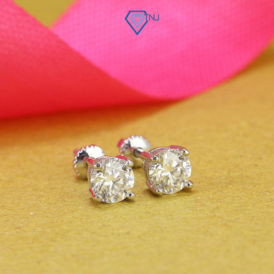Khuyên tai nữ Moissanite 5ly xi bạch kim kèm thẻ tra cứu cao cấp, thanh lịch BTNM0001 - Trang Sức TNJ