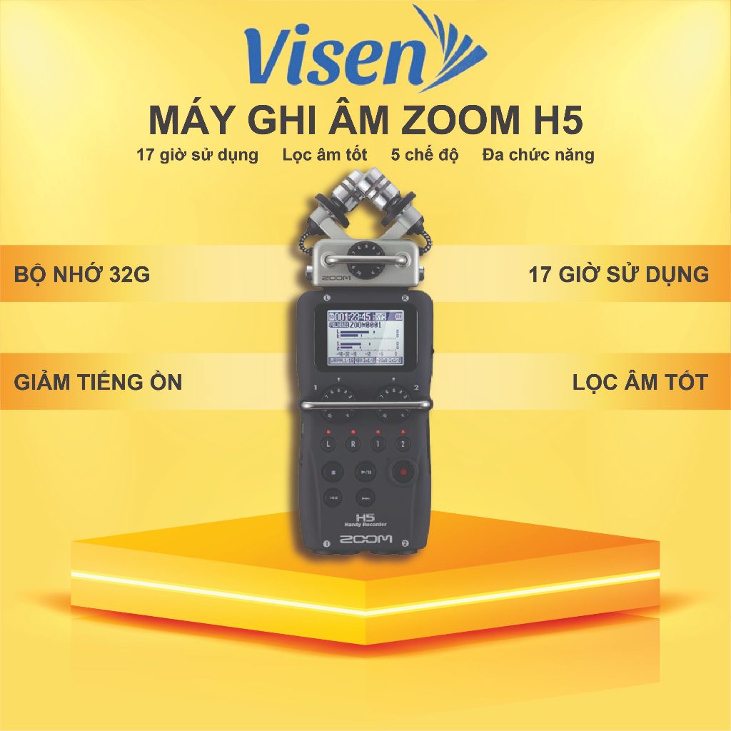 Máy ghi âm ZoomH5 ,máy thu âm mạnh mẽ và đa năng ,máy ghi âm thanh cho video, các buổi phát thanh đẳng cấp - VISEN