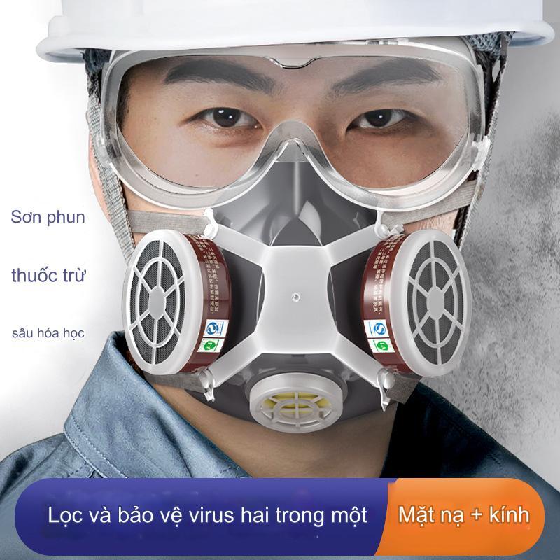 mặt nạ lọc độc, mặt nạ phòng độc + kính chống sương mù + bông lọc - mặt nạ lọc khí hóa học mặt nạ bảo vệ bụi phun sơn