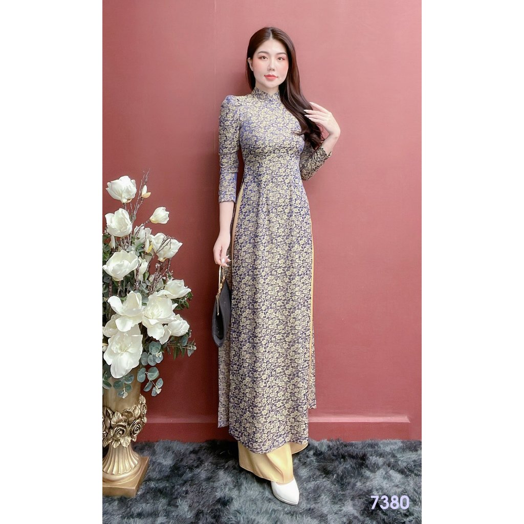 Áo Dài EMY EM7380 Set Lụa Tằm Tím Cao Cấp