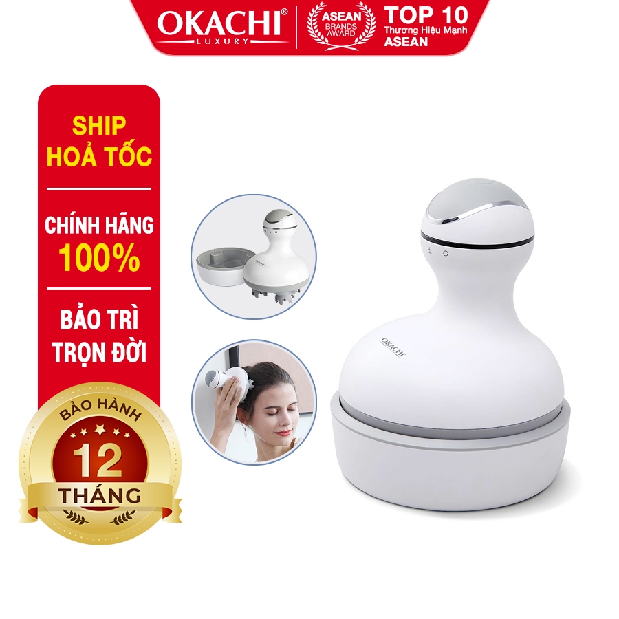 Máy Massage Đầu Cầm Tay OKACHI JP-M210 Với 4 Con Lăn, 21 Đầu Gai Silicon Giảm Đau Đầu, Ngứa Da Đầu, Chống Thấm Nước