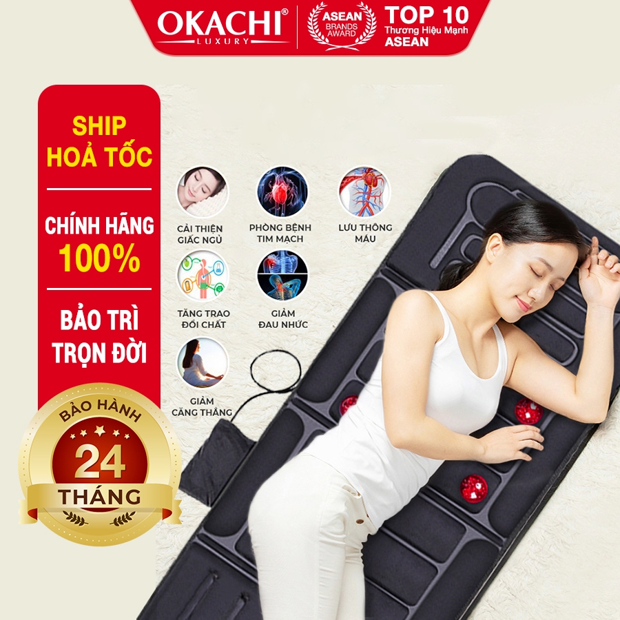 Nệm Massage Toàn Thân OKACHI JP-M799 Với 10 Động Cơ Rung Trải Đều, 5 Chương Trình Massage Tự Động, 4 Đèn Hồng Ngoại