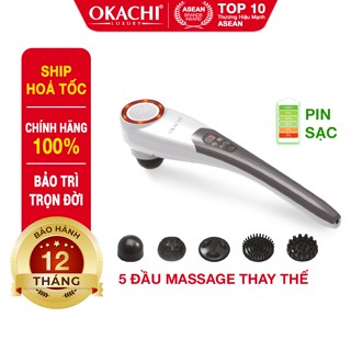 Máyg Massage Cầm Tay Pin Sạc OKACHI JP-620E (Hồng Ngoại) Với 5 Đầu Massage Đa Năng