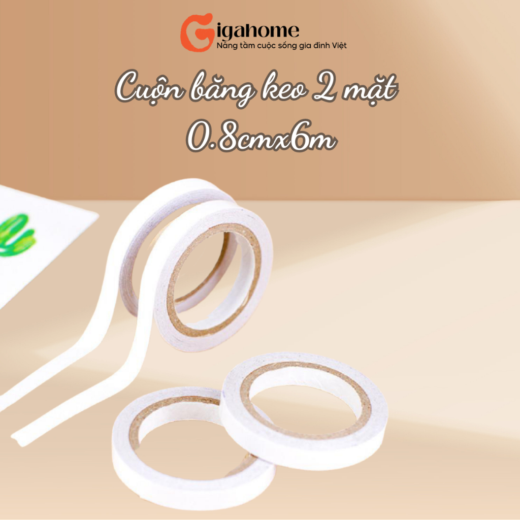Cuộn Băng Keo 2 Mặt GIGAHOMEVN 0.8cmx6m Mang Lại Độ Kết Dính Cao 6556