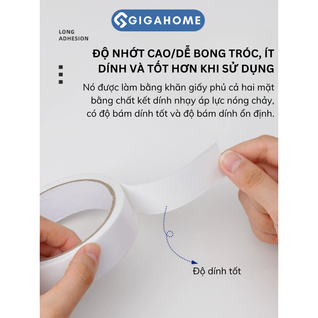 Cuộn Băng Keo 2 Mặt GIGAHOMEVN 0.8cmx6m Mang Lại Độ Kết Dính Cao 6556