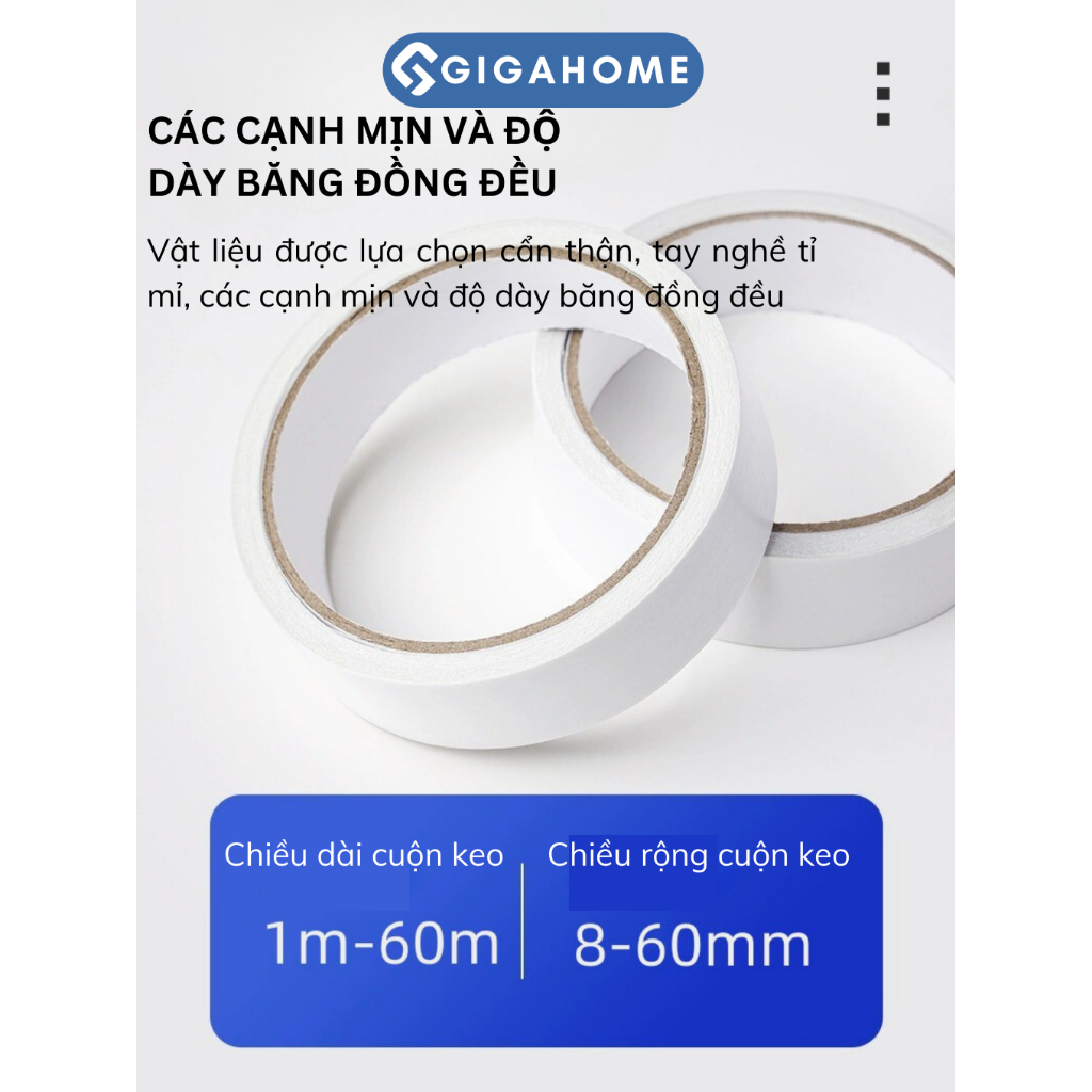 Cuộn Băng Keo 2 Mặt GIGAHOMEVN 0.8cmx6m Mang Lại Độ Kết Dính Cao 6556