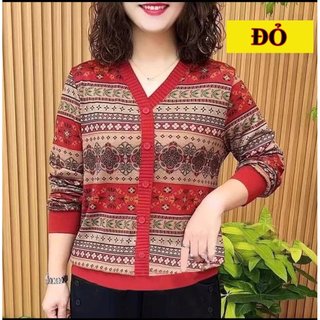 Áo thu đông cổ tim - họa tiết thổ cẩm