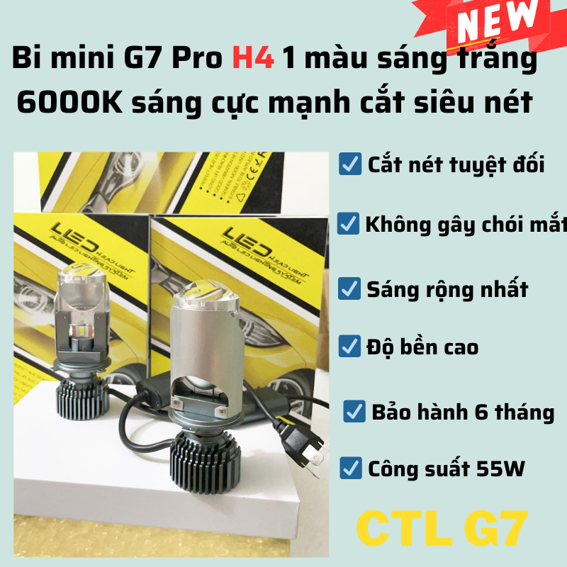 Đèn led bi cầu mini G7 Pro H4 nâng cấp 12V-24V cho ôt ô, xe máy, bản nâng cấp hoàn hảo hơn led bi minT2