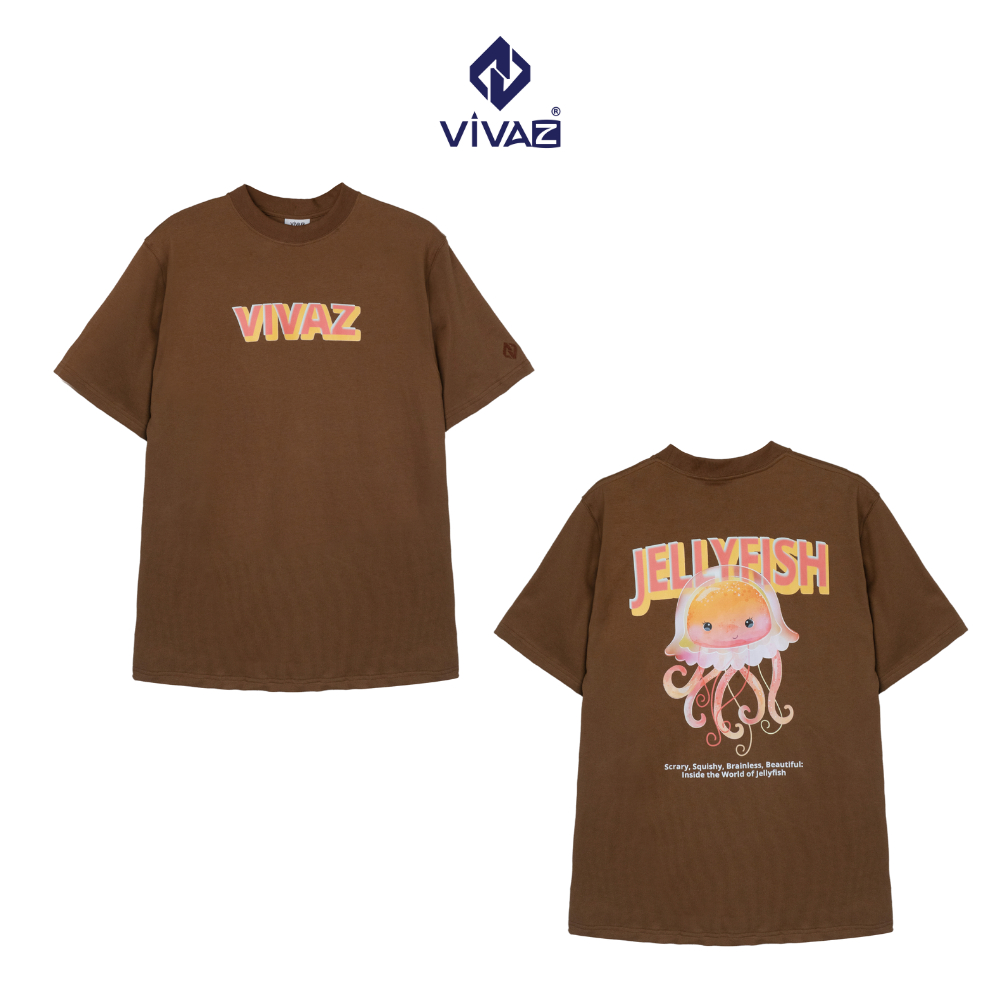 Áo thun VivaZ form rộng, Unisex, Tiny Jellyfish Tee màu nâu dành cho nam nữ