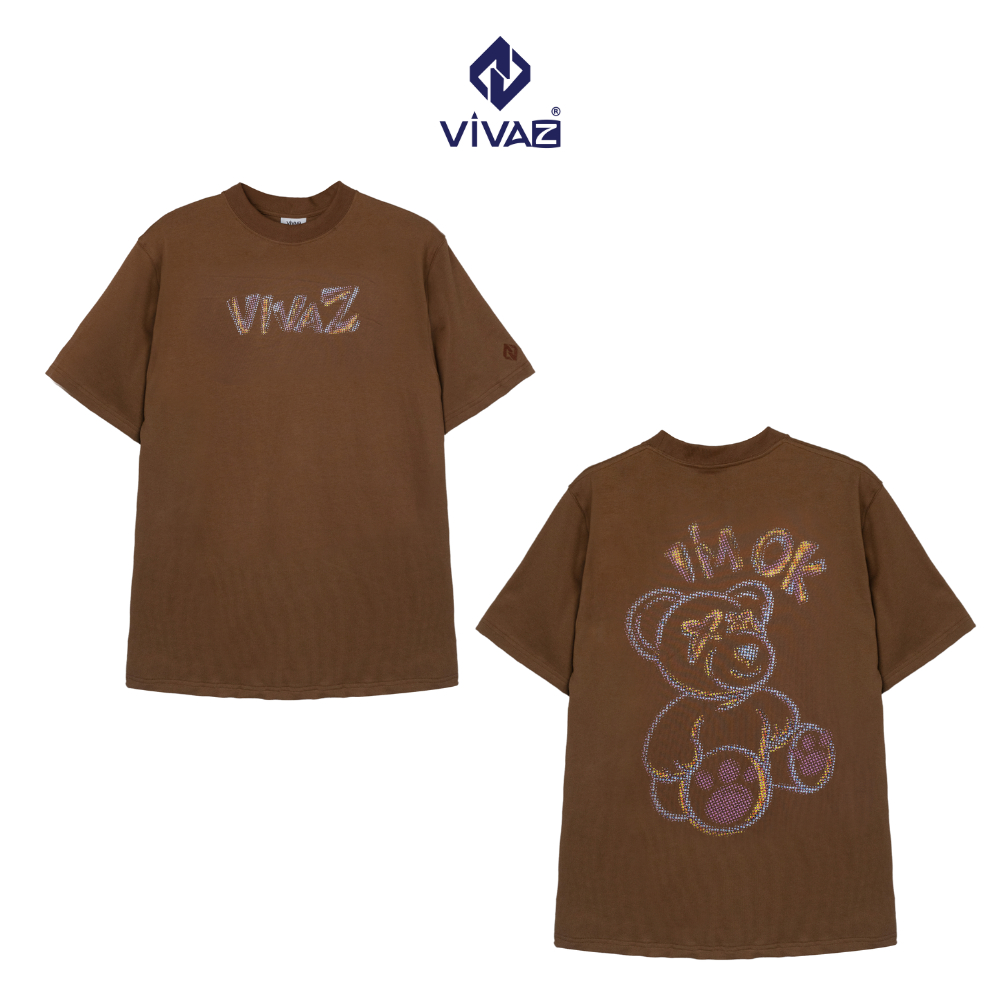Áo thun VivaZ form rộng, Unisex, Tiny Bear Tee màu nâu dành cho nam nữ