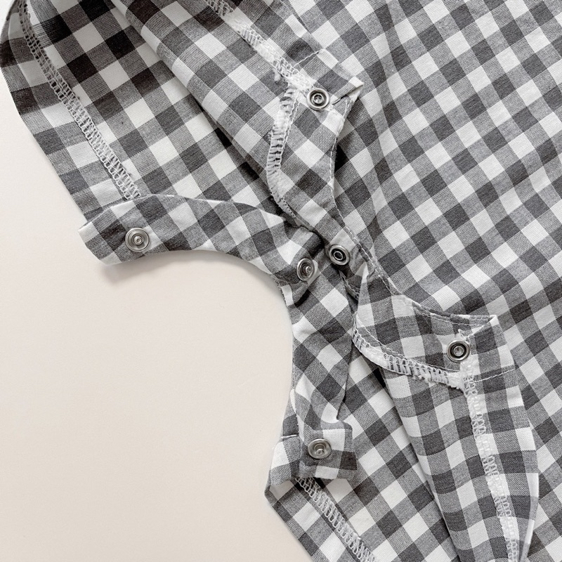 Set bộ liền thân sát nách caro kèm nón cho bé