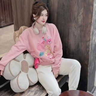 Set Bộ Đồ Nữ Nỉ,Sét Bộ Áo In Hình Gấu Nổi Mix Quần Nỉ 2 Da Bo Gấu