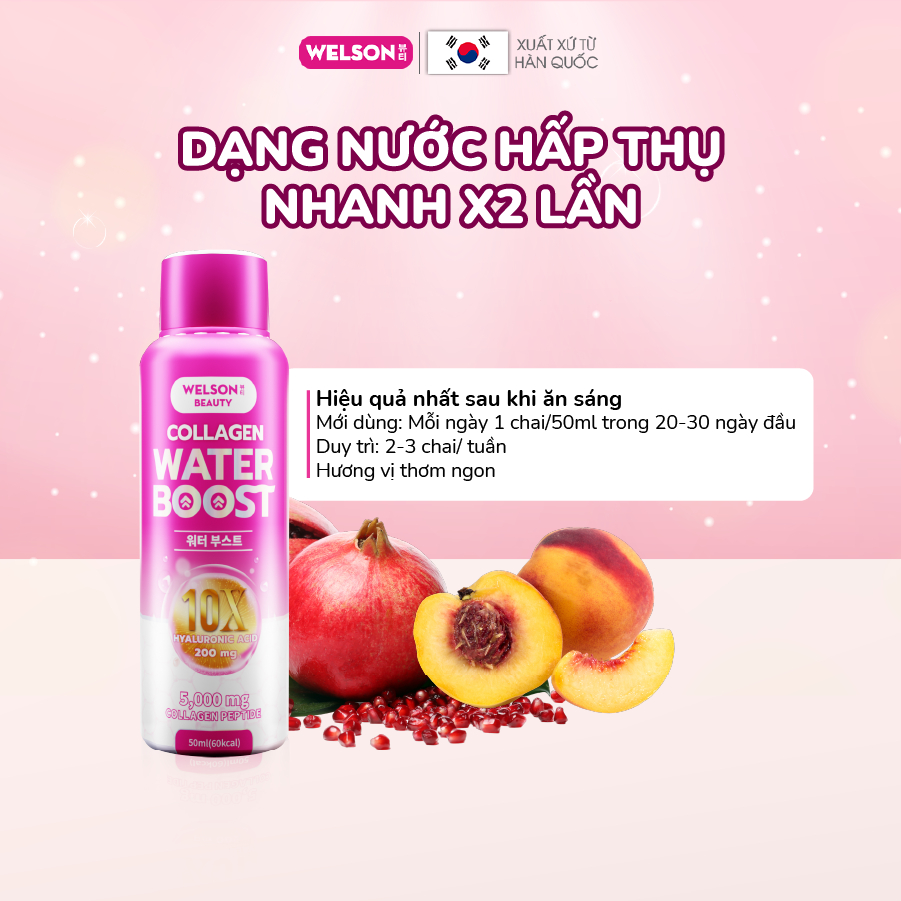 Combo 2 hộp nước uống Collagen HA cấp ẩm sáng da Welson Beauty Water Boost X2