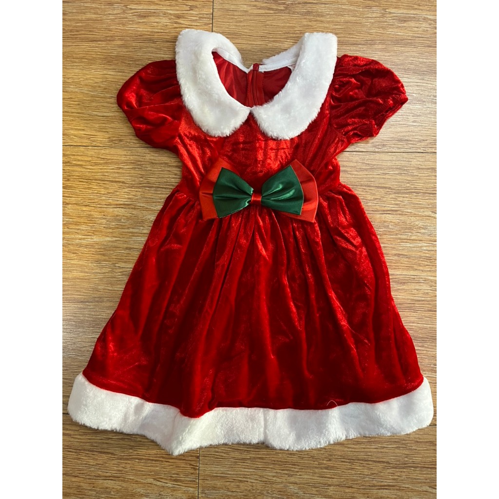 Đầm Giáng Sinh Bé Gái Phối Nơ Đỏ Xanh Viền Lông - 13568