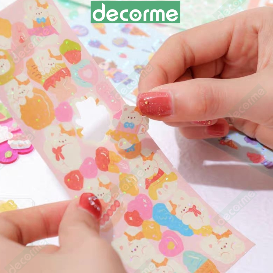 Sticker Decorme cute lấp lánh có ánh nhũ, hình dán trang trí sổ tay, abum, điện thoại dễ thương