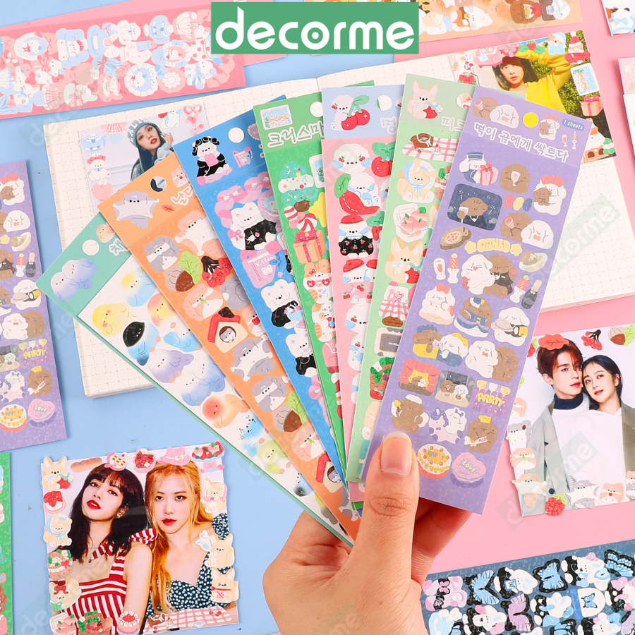 Sticker Decorme cute lấp lánh có ánh nhũ, hình dán trang trí sổ tay, abum, điện thoại dễ thương