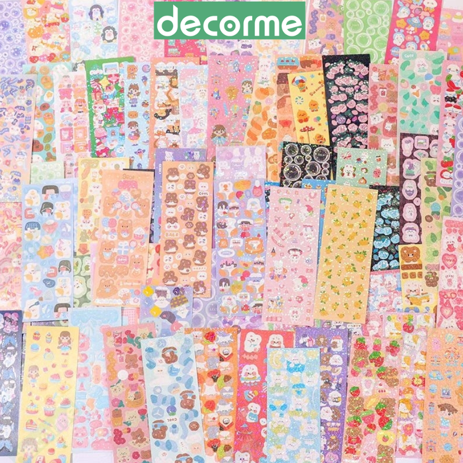 Sticker Decorme cute lấp lánh có ánh nhũ, hình dán trang trí sổ tay, abum, điện thoại dễ thương
