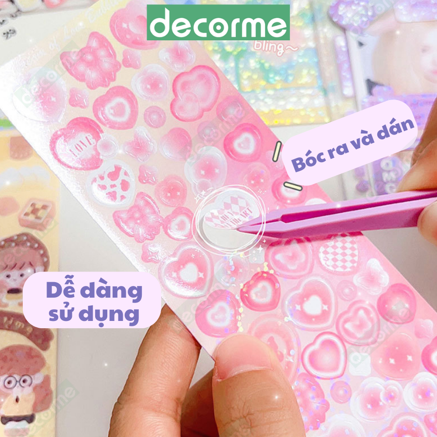 Sticker Decorme cute lấp lánh có ánh nhũ, hình dán trang trí sổ tay, abum, điện thoại dễ thương