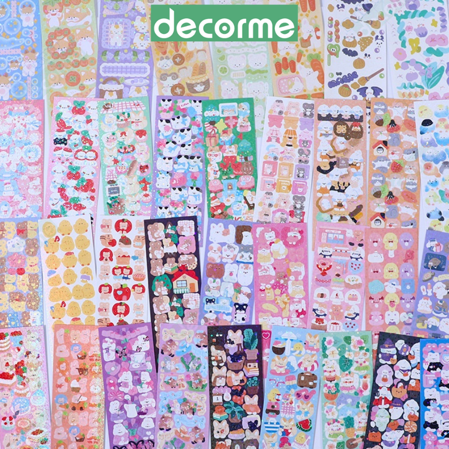 Sticker Decorme cute lấp lánh có ánh nhũ, hình dán trang trí sổ tay, abum, điện thoại dễ thương