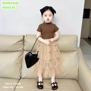 Sét áo bé gái nâu tây phối chân váy siêu xinh