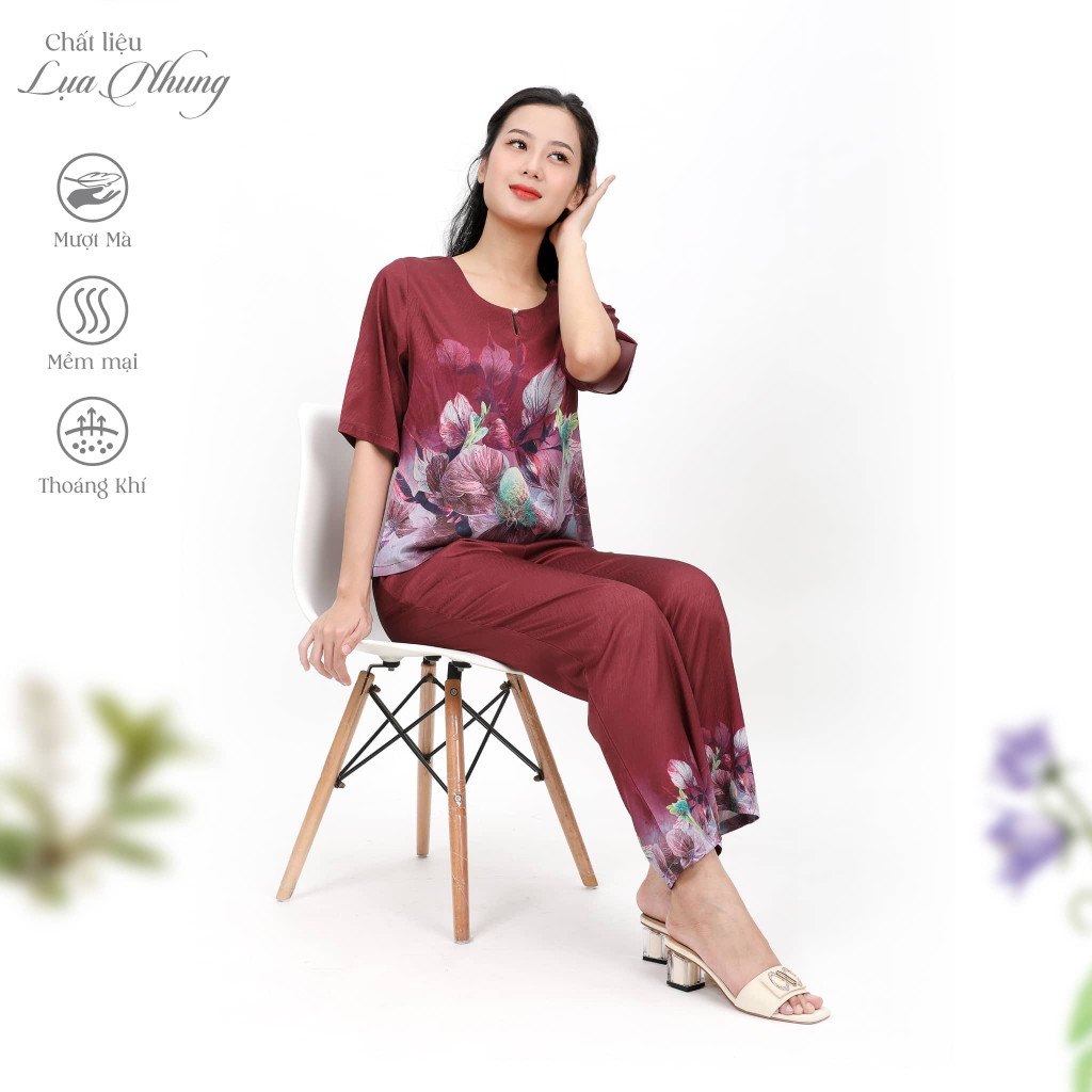 Bộ dài tay ngắn 263p 6050 lụa nhung cao cấp