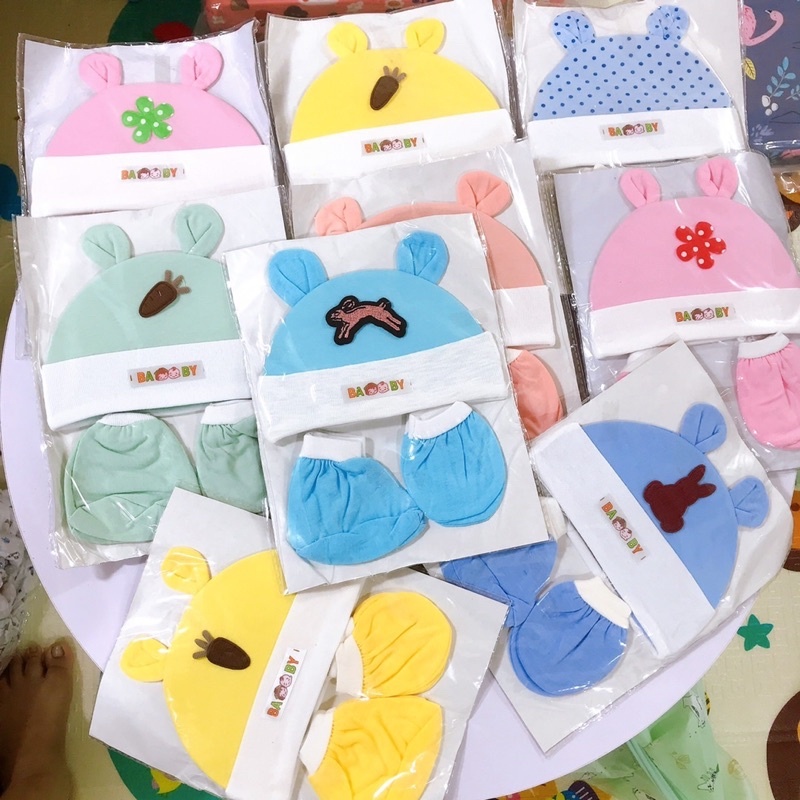 [SET 5 món] Mũ sơ sinh + bao tay+ bao chân cho bé trai bé gái