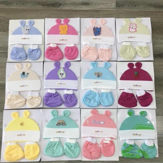 [SET 5 món] Mũ sơ sinh + bao tay+ bao chân cho bé trai bé gái