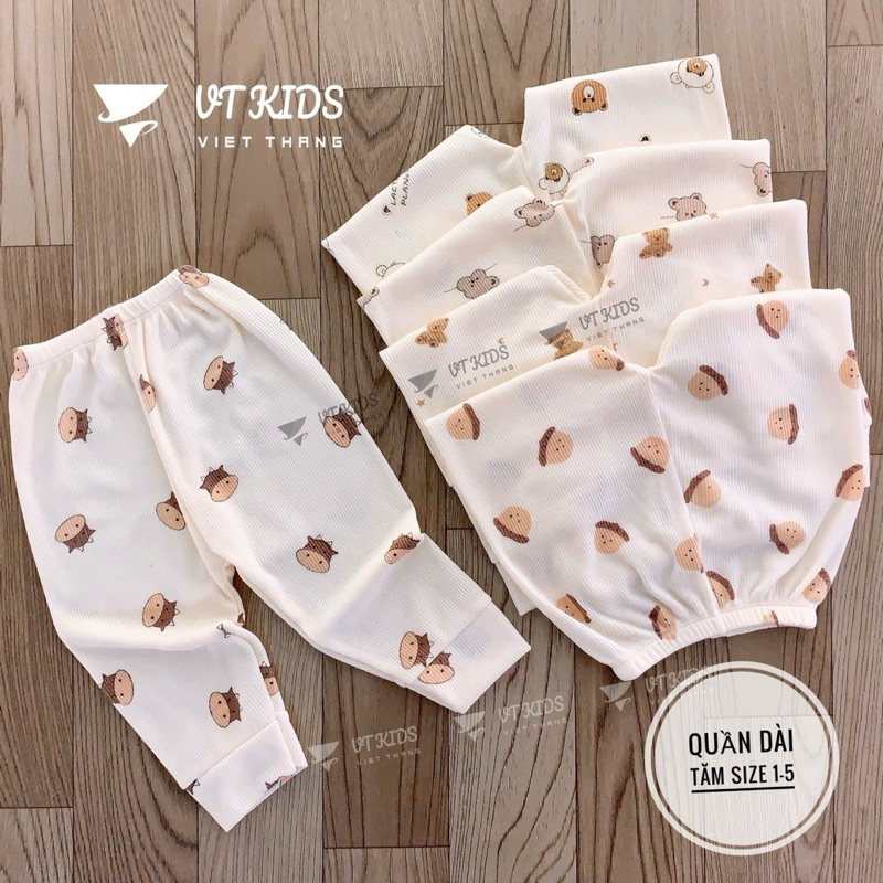 Combo 5 Quần Dài Tăm Co Giãn 4 Chiều Hoạ tiết Ngẫu Nhiên Cho Bé Gấu