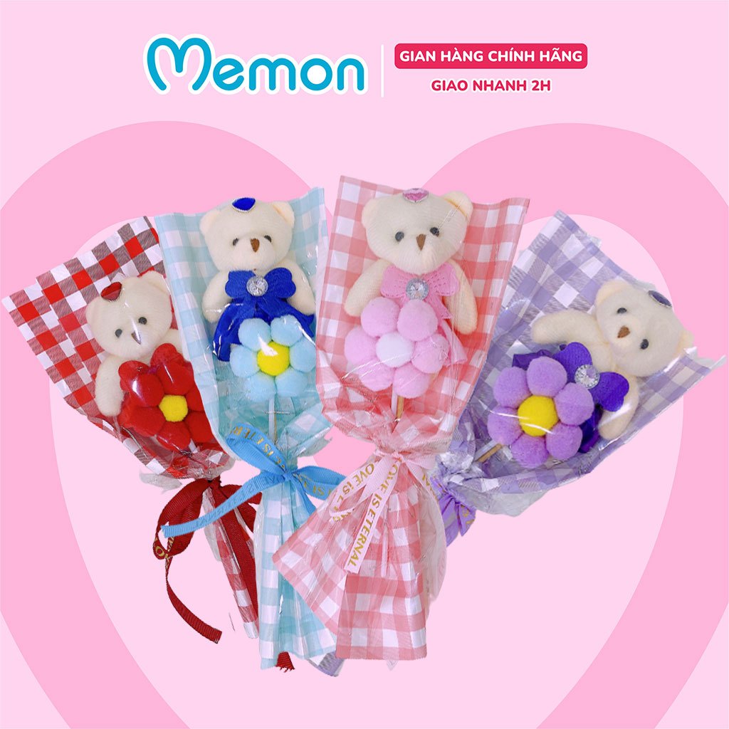 Bó Hoa Caro Một Gấu Mini Nhồi Bông Cao Cấp Memon