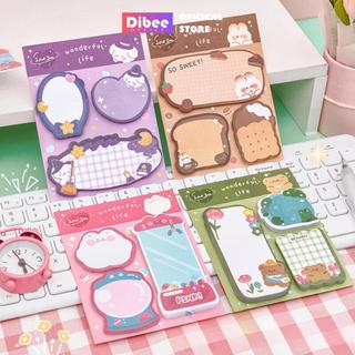 Giấy note ghi chú DiBee set giấy note 3 kiểu, nhiều màu sắc họa tiết hoạt hình dễ thương NO100