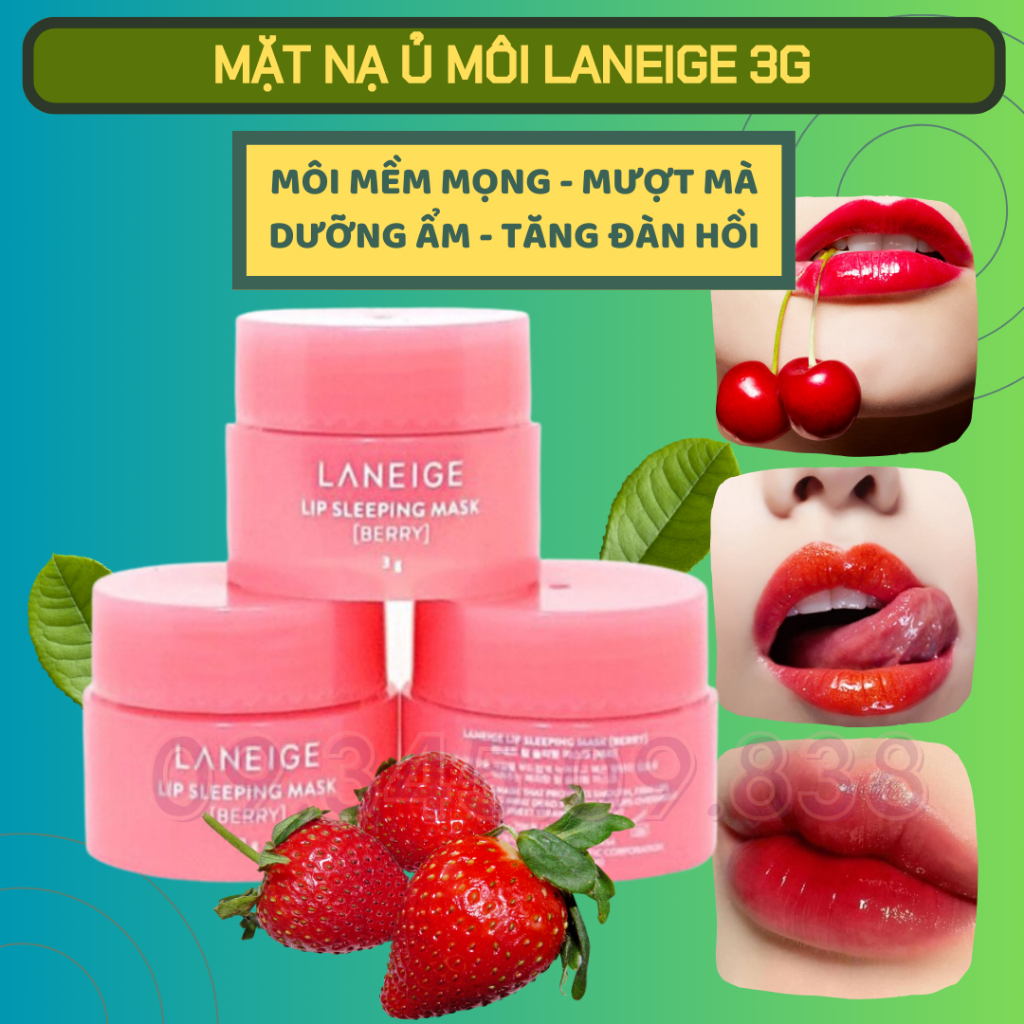 Mặt nạ môi Laneige ngủ ủ dưỡng môi Laneige Lip Sleeping Mask 3g Chính Hãng Loại bỏ da chết cho môi căng bóng mềm mại